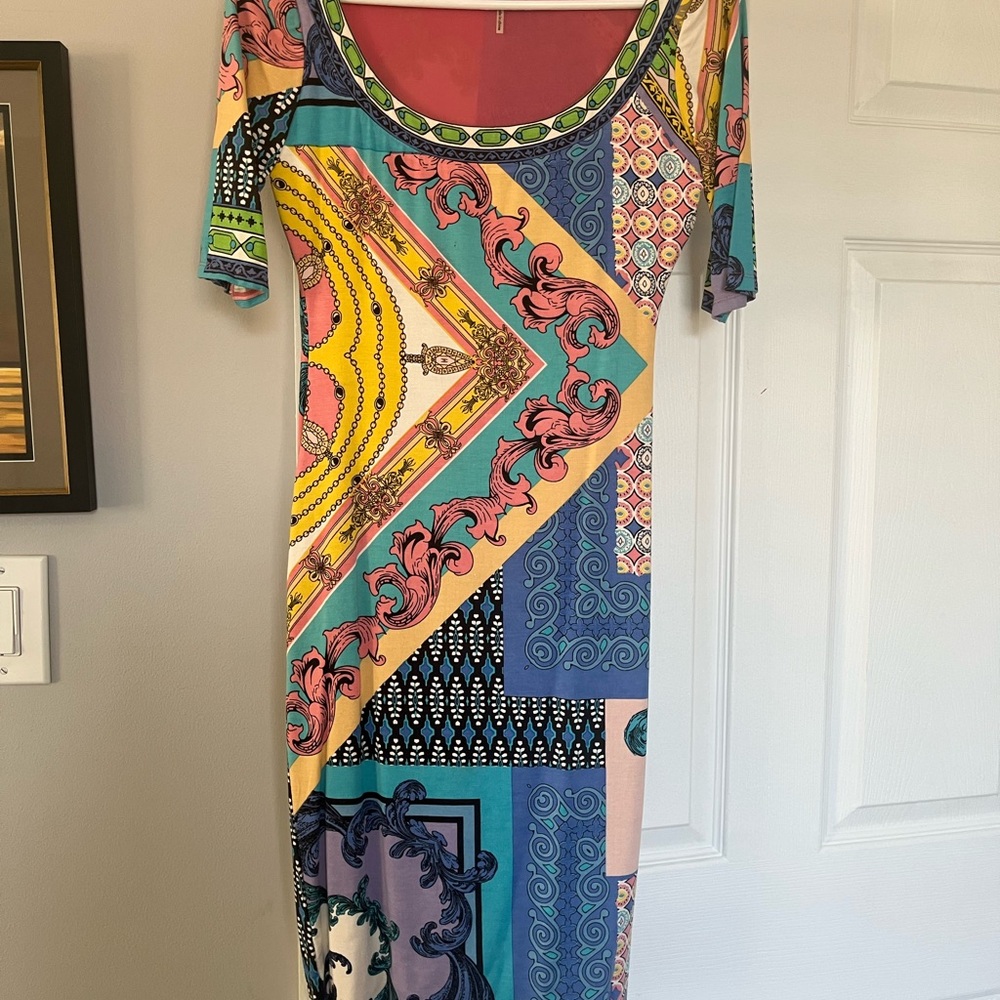 Show-stopping multicolored, pattern dress